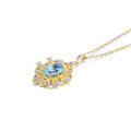 wholesale 925 Silver Gold-Plated Vintage Court-Style Openwork Lace Edge Pendant Sky Blue Topaz Fashion Necklace Sweater Chain-0-4