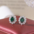 wholesale Platinum New High-End Jewelry Lab-Created Emerald 3-Carat Oval Matching Ring, Necklace and Earrings Set-0-1