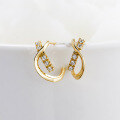 wholesale S925 Silver Plated 14K Gold White Zircon Earrings for Daily Wear, Small Batch Luxury Style-0-2