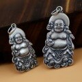 wholesale 990 Silver Frosted Big Belly Buddha Pure Silver Maitreya Buddha Pendant for Women, Chinese Style DIY Car Hanging Ornament Accessory Handmade-0-0
