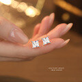 wholesale S925 Sterling Silver Fashion Princess Cut Zircon Stud Earrings for Women, Exquisite and Versatile Four-Prong Square Sugar Earrings, Light Luxury High-End Feel-0-2