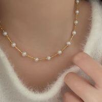 wholesale S925 Sterling Silver Natural Freshwater Pearl Necklace for Women, Korean High-End Spring and Summer New Arrival, Elegant and Sophisticated Choker-Pure silver + natural pearls