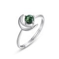wholesale S925 Silver Cross-Border New Light Luxury Aqua Chalcedony Star and Moon Zircon Crescent Ring for Women Wholesale from Manufacturers-0-5
