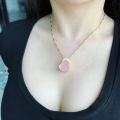 wholesale S925 Sterling Silver Plated Gold, Natural Pink Chalcedony Agate Buddha Pendant Necklace, Collarbone Chain-0-3