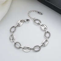 wholesale S925 Sterling Silver Pig Nose Twist Braided Egg-Shaped Circle Link Bracelet, Ins Style Luxury Versatile for Women-146FS/approx. 11.6g 925 silver