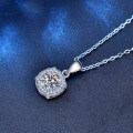S925 Sterling Silver Moissanite 2ct Necklace with Hailry Square Pendant-0-0