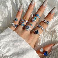 wholesale S925 Sterling Silver Cross-Border New Women's Ring, Light Luxury High-End Elegant Blue Teardrop Heart Zircon Butterfly Silver Ring-DY120945-SW-HD 5