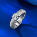 wholesale S925 silver ribbon brushed ring set with 50 white diamond vintage hand-brushed band-0-2
