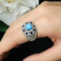 wholesale 925 Silver Gold-Plated Ring with High-Carbon Diamond, Blue Turquoise, Art Deco Style, Unique and Versatile Jewelry for Elegant Women-0-3