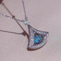 wholesale Zirconium metal creative fan-shaped sea blue zircon necklace, trending small skirt pendant collarbone chain, niche and high-end wholesale-0-1