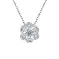 S925 Sterling Silver Moissanite Lace-Trimmed Hollow Pendant Fully-Set Floral Collarbone Necklace-0-3