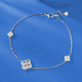 wholesale S925 Silver Four-Leaf Clover Bracelet, New Style, Full Diamond, Versatile and Fashionable, Can Be Worn as Ankle Chain, Live Streaming Drop Shipping-0-0