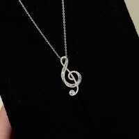 wholesale 925 Sterling Silver Music Note T Square Diamond Full Diamond Pendant Necklace Sweet and Elegant Temperament Niche Design Collarbone Chain-Platinum 925 silver