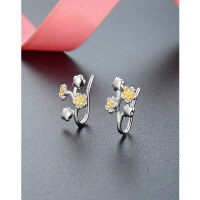 wholesale Sterling Silver S925 Floral Earrings for Women, Small and Minimalist Design, Japanese and Korean Style, Hook Earrings, Stud Earrings, Elegant and Versatile Plum Blossom Earrings-Flower Earrings-with Plastic Earplugs 925 Silver