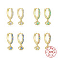 wholesale S925 Sterling Silver Classic Evil Eye Dangle Earrings with Crystal Accents-0-0