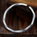 wholesale 999 Silver Ethnic Handmade Exotic Vintage Matte Bracelet for Men, Twisted Wave Prajna Heart Sutra Bangle for Women, Open-Ended Solid-0-0