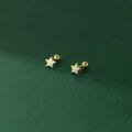 wholesale S925 Sterling Silver Forest-style Minimalist Diamond-inlaid Five-point Star Earrings for Ear Piercing Care, Women's Korean Version Ear Accessories G9919-0-0