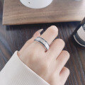 wholesale S925 Silver Japanese Korean Minimalist Resin Black Edge Irregular Texture Trendy Versatile Open Ring-0-3