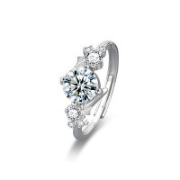 Sterling Silver Moissanite Couple Rings, Minimalist High-End Simulated Diamond Matching Bands Original Design Jewelry.-Fallen Stars Women's Ring (White Gold)  Open Cut * 1 Carat Moissanite (6.5mm)
