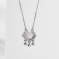 wholesale S925 Sterling Silver Small Niche Designer Luxury Pendant White Agate Peace Lock Necklace Women's Longevity Lock Collarbone Chain Wholesale-0-2