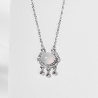 wholesale S925 Sterling Silver Small Niche Designer Luxury Pendant White Agate Peace Lock Necklace Women's Longevity Lock Collarbone Chain Wholesale-Peace Lock Necklace>925 Silver