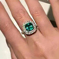 wholesale S925 Silver New ZHUOZHF Jewelry Imported High-Carbon Diamond 6*6 Paraiba Green Ring for WomenIns Style-0-1