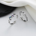 wholesale S925 Sterling Silver Interlocking Chain Link with Blue and Purple Zircon Ring, Minimalist Korean Style Index Finger Ring-0-0