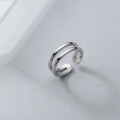 wholesale 925 Silver Korean Style Elegant Double-Layer Line Tail Ring, Small and Delicate Stackable Wide Hollow Women's Ring J9116-0-2