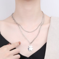 wholesale S925 Sterling Silver Vintage Double-Layer Bear Necklace, Retro Antique Style, Versatile Women's Jewelry for Wholesale-0-2