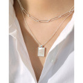 wholesale S925 Sterling Silver Korean Version Geometric Square Pendant Shell Necklace for Women, Ins Style Small and Exquisite Silver Collarbone Chain-0-2