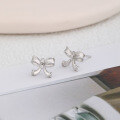 wholesale S925 Sterling Silver Korean Japanese Style Bow Earrings Women, Minimalist Dainty Accessories Versatile Earrings-0-3