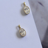 wholesale 9K gold oval-shaped white zircon pendant with a design-inspired K gold drop-9K gold