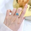 wholesale 925 Silver New Style Heart-Shaped 8*8 High Carbon Simulated Diamond Aquamarine Simulated Diamond Ring for Wedding-0-1