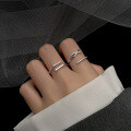 wholesale S925 silver ring women Korean style simple and fresh sweet diamond-encrusted cross open jewelry J7875-0-1