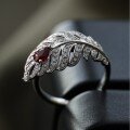 wholesale S925 Sterling Silver Red Elk All-Over Ins Style Fashion Retro Light Luxury Exquisite Feather French Ring Elegant-0-1