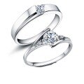 Sterling Silver Minimalist Moissanite Couple's Ring Set, Adjustable Unisex-0-3