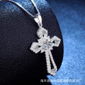 S925 Sterling Silver Moissanite Hip-Hop Cross Pendant Necklace Wholesale-0-0
