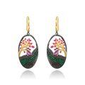 wholesale S925 Sterling Silver Italian Craftsmanship Designer Earrings, Natural Style Tree of Life Enamel Earrings-0-4