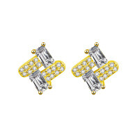 Sterling Silver Moissanite Earrings, Rectangular Design, Wholesale for Cross-Border.-Earrings (gold)  40-point + 40-point moissanite (rectangular 2*4mm)