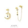 wholesale S925 Sterling Silver Cross-Border European and American Star and Moon Fashion Earrings for Women, Versatile and Trendy with Zircon-0-1