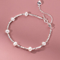 wholesale S925 Sterling Silver Heart Pearl Crushed Silver Bracelet Vintage Style Minimalist Design Women's Jewelry S6540-S925 Silver Bracelet 925 Silver