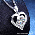 S925 Silver Rose Heart Necklace with 1ct D Color Moissanite-0-0