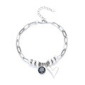 wholesale S925 Sterling Silver Splice-style Irregular Heart with Black Zirconia and Single Diamond Accent Bracelet, Korean Version Sweet and Edgy Style for Women-0-4