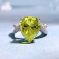 wholesale S925 Sterling Silver New High Carbon Diamond Pear 10*12 Olive Green Ring for Women, Hot Sale-0-5