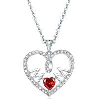 wholesale 925 Sterling Silver Cross-Border 5A Zircon Heart Necklace for Women Silver Pendant Jewelry-Platinum Medium Pomegranate Red 925 Silver