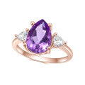 wholesale Rose gold plated S925 sterling silver with natural amethyst gemstone ring, luxurious high-end 8*12mm gemstone ring-0-0