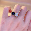 wholesale S925 Silver New High-Carbon Diamond Blue and White Double Diamond Luxury Full Diamond Ring 8*8mm Fashion Versatile-0-3