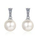 wholesale 925 Silver New Style Natural Freshwater Pearl Earrings for Women with Micro-Inlaid Moissanite Single Row Minimalist Earrings Wholesale-0-4
