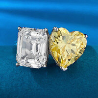 wholesale Metal 925 Silver Simulation Diamond 10*10 Heart-Shaped Ring Loop, Zhuo Zhifan Jewelry Europe and America New Style, Cross-Border Model for AliExpress-R680 Yellow Diamond No. 9