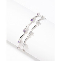 wholesale S925 Sterling Silver Diamond-Encrusted Bracelet for Women, Korean Minimalist Design, Exquisite and Sophisticated Gift for Girlfriend or Best Friend-Purple Diamond 925 Silver